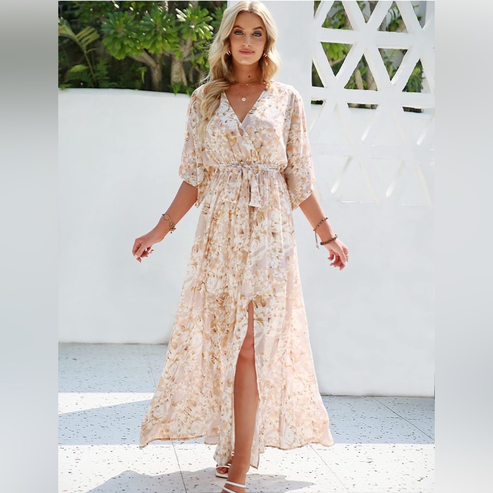 Beige Floral Dress